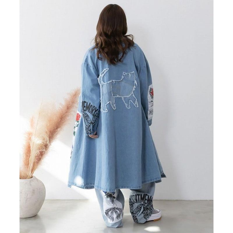 コート ScoLar スカラー 161608 アップリケ×刺繍デニムorツイルロングコート 羽織り アウター カジュアル ガーリー レトロ 原宿系 個性的 ポイント | ScoLar | 06