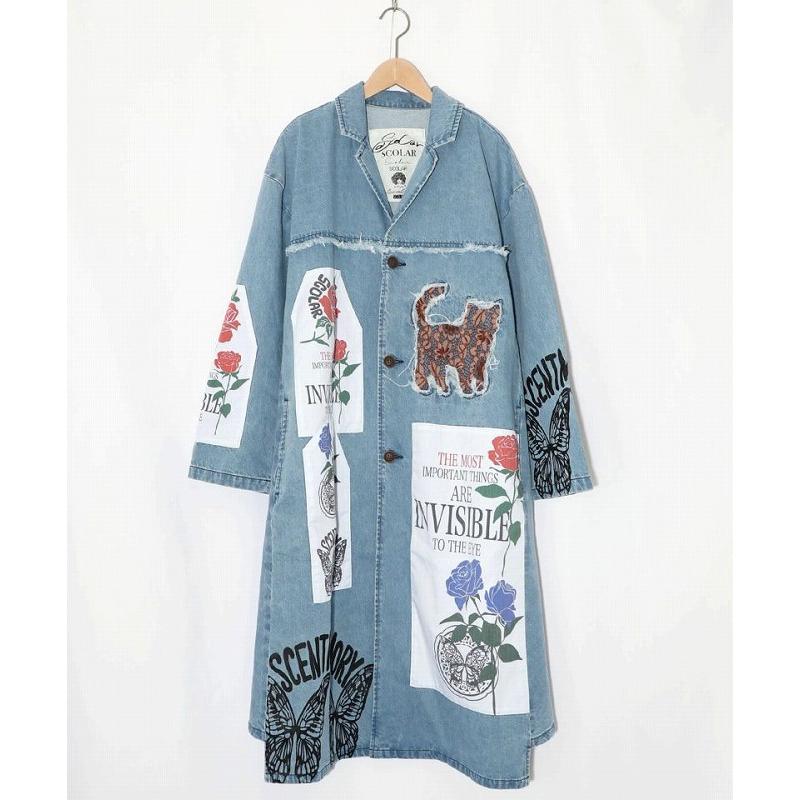 コート ScoLar スカラー 161608 アップリケ×刺繍デニムorツイルロングコート 羽織り アウター カジュアル ガーリー レトロ 原宿系 個性的 ポイント | ScoLar | 07