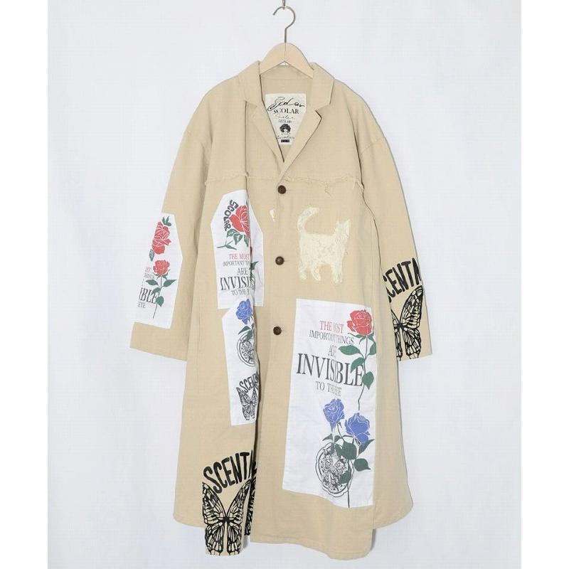 コート ScoLar スカラー 161608 アップリケ×刺繍デニムorツイルロングコート 羽織り アウター カジュアル ガーリー レトロ 原宿系 個性的 ポイント | ScoLar | 02