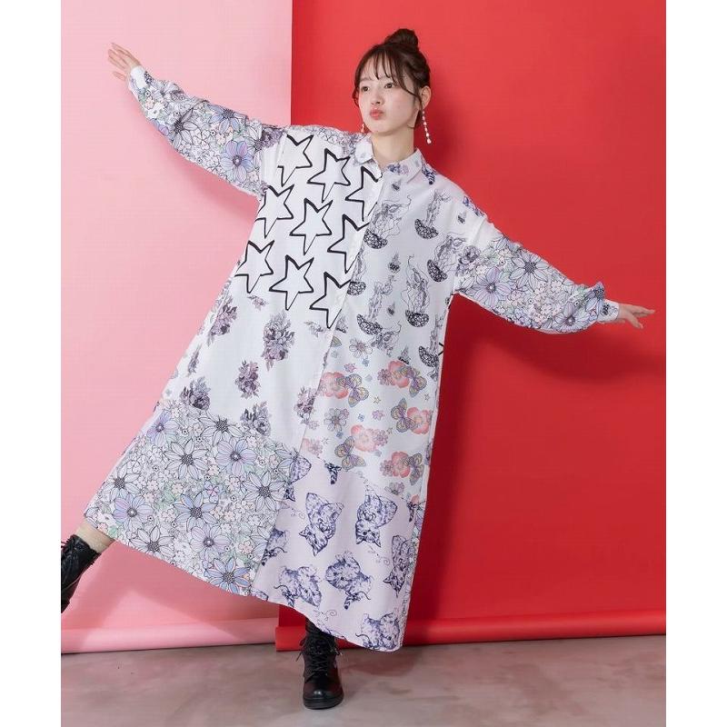 ScoLar（スカラー） ワンピース 新作 161624 パッチワーク風総柄シャツ