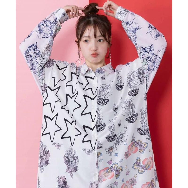 ScoLar（スカラー） ワンピース 新作 161624 パッチワーク風総柄シャツ