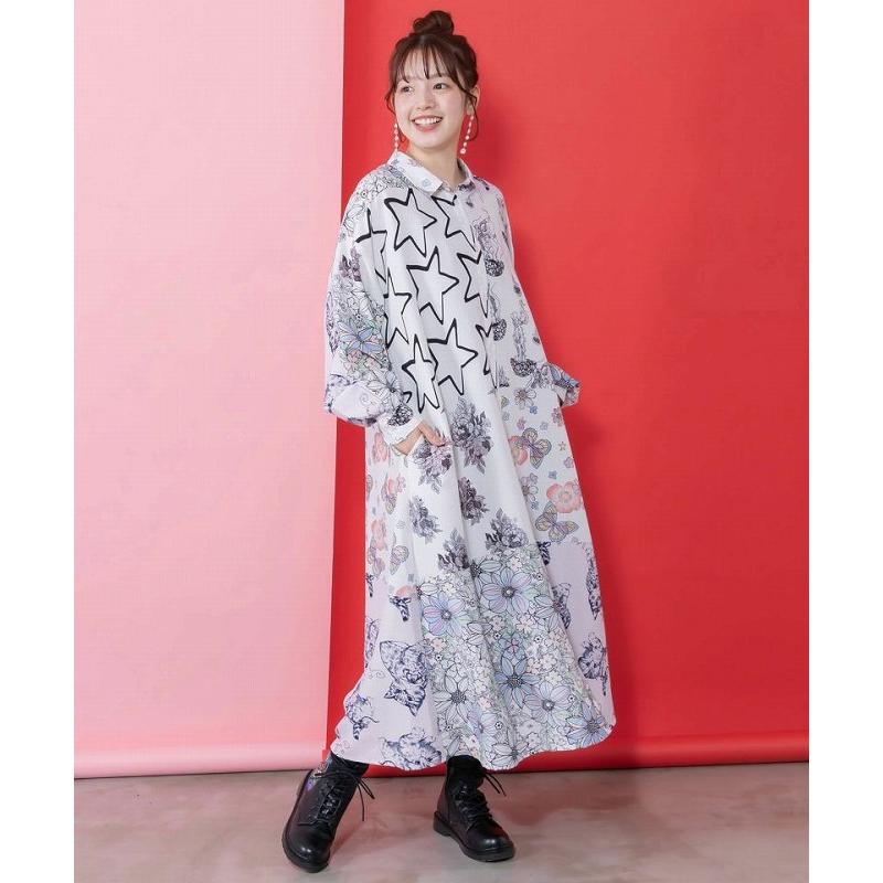 ScoLar（スカラー） ワンピース 161624 パッチワーク風総柄シャツ