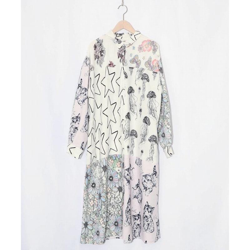 ScoLar（スカラー） ワンピース 新作 161624 パッチワーク風総柄シャツ