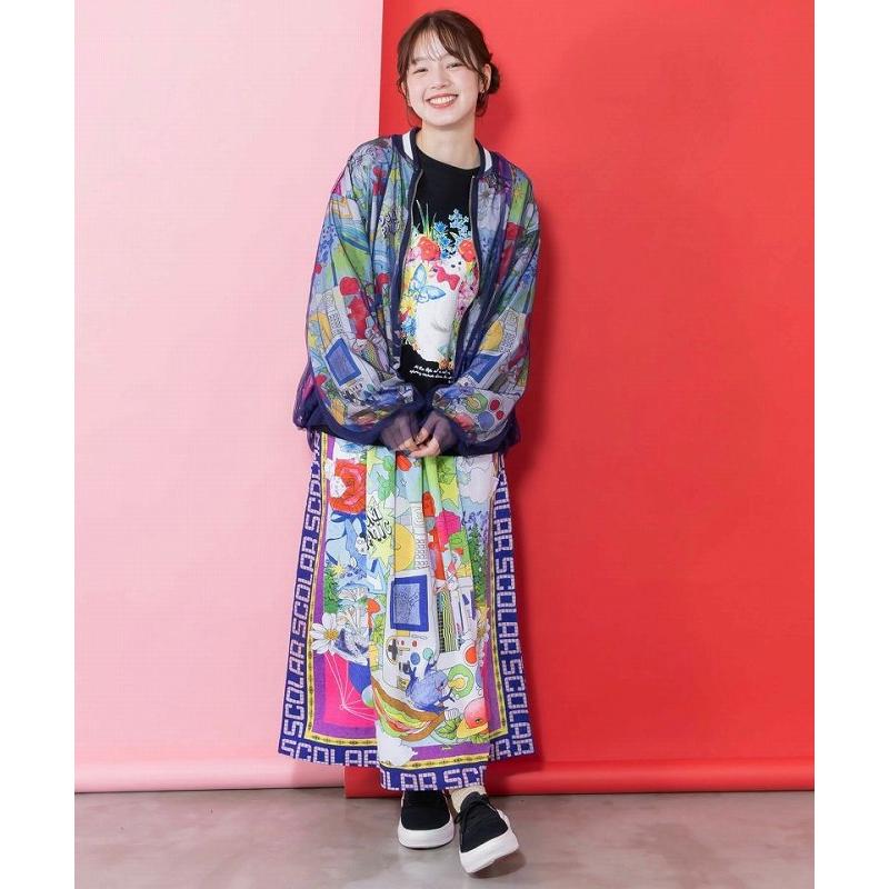 ScoLar 161626：レトロスカーフ柄チュール重ねブルゾン ScoLar（スカラー） ブルゾン SALE ScoLar 161626 レトロスカーフ柄