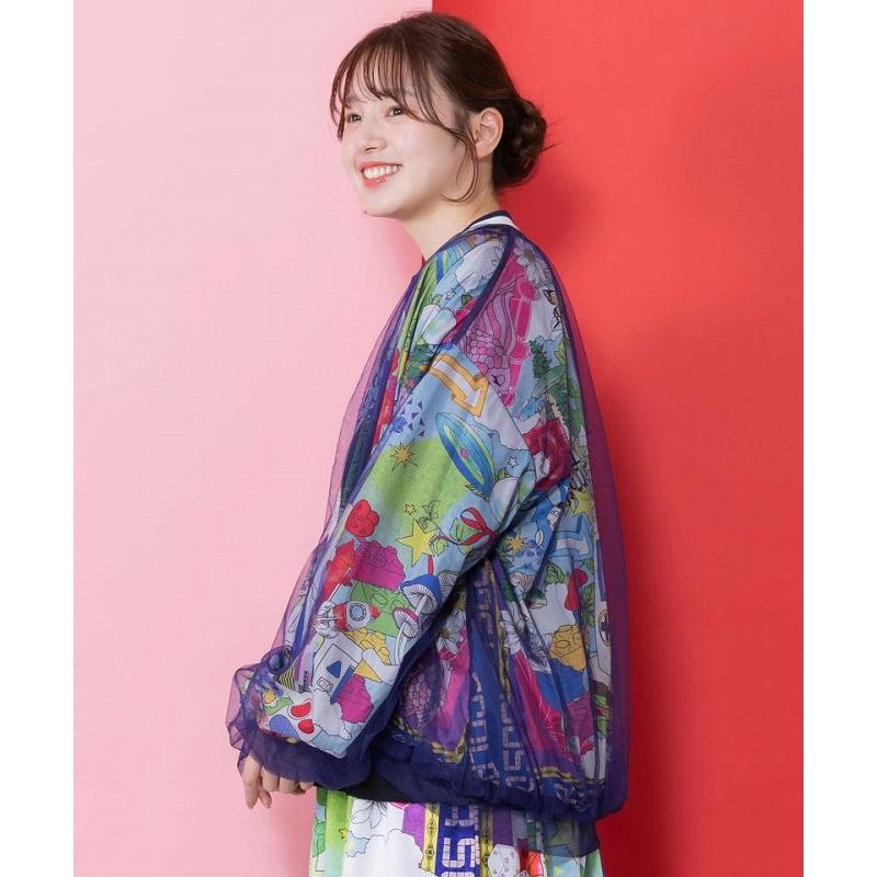 ScoLar 161626：レトロスカーフ柄チュール重ねブルゾン ScoLar（スカラー） ブルゾン SALE ScoLar 161626 レトロスカーフ柄