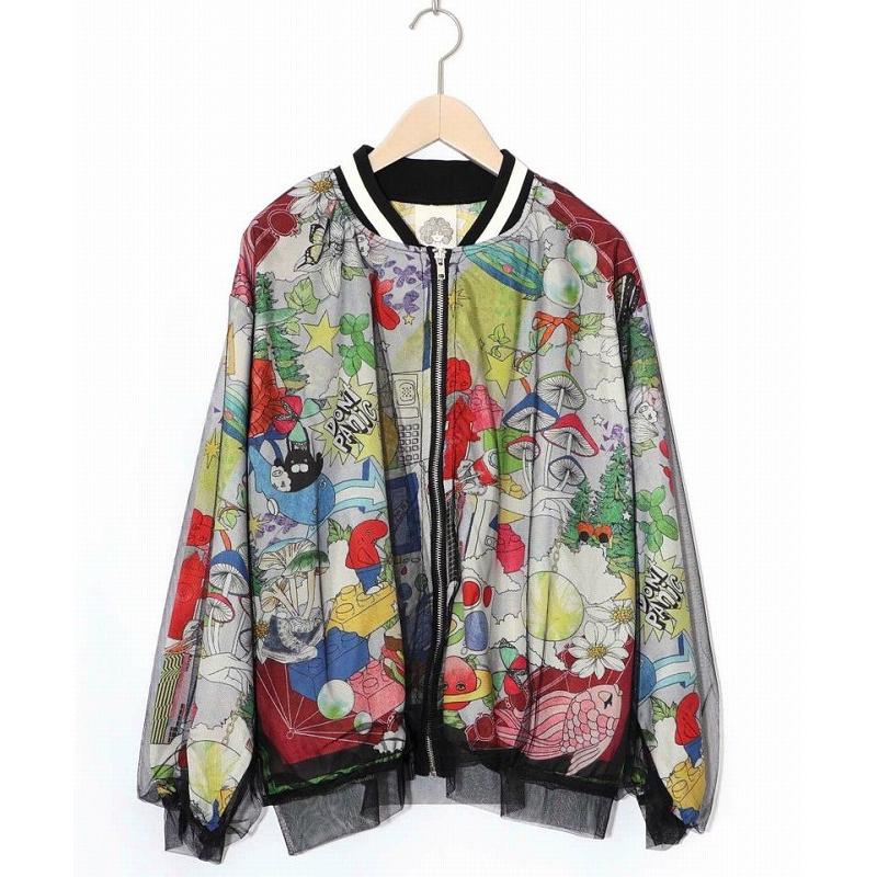 ScoLar 161626：レトロスカーフ柄チュール重ねブルゾン ScoLar（スカラー） ブルゾン SALE ScoLar 161626 レトロスカーフ柄
