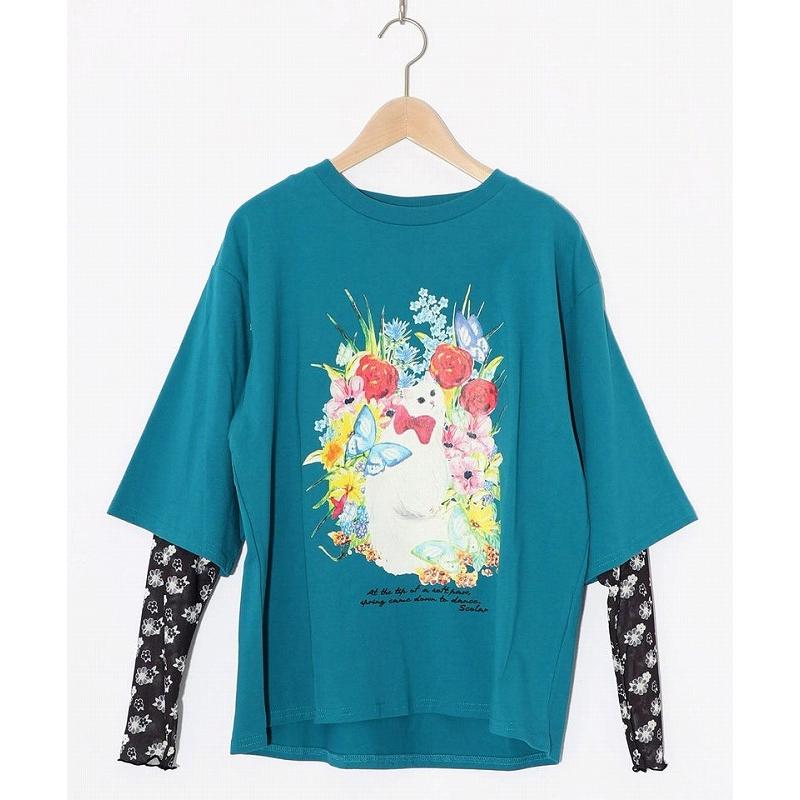 新品　伊太利屋　透け感ある涼しげトップスラインストーン猫　ポロシャツ 新品 伊太利屋 透け感ある涼しげトップスラインストーン猫 ポロシャツ
