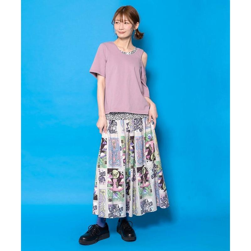 スカート 新作 ScoLar スカラー 161641 蝶々とキノコのコラージュ柄スカート ボトムス カジュアル ポップ カラフル レトロ 原宿系 個性的 ポイント | ScoLar | 05