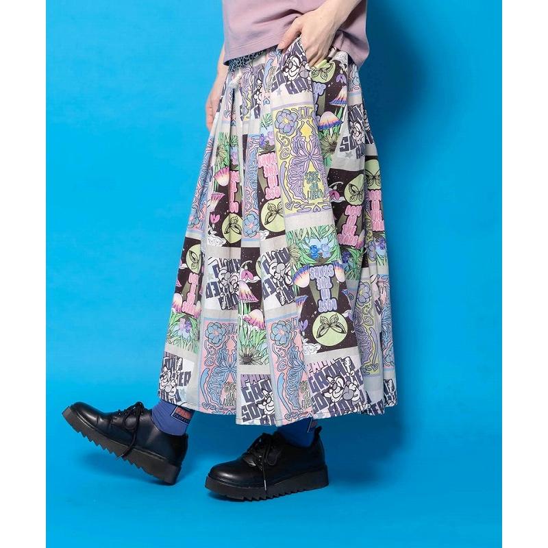 スカート 新作 ScoLar スカラー 161641 蝶々とキノコのコラージュ柄スカート ボトムス カジュアル ポップ カラフル レトロ 原宿系 個性的 ポイント | ScoLar | 01