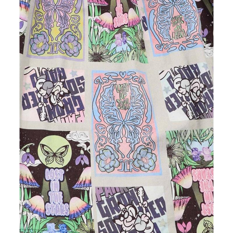 スカート 新作 ScoLar スカラー 161641 蝶々とキノコのコラージュ柄スカート ボトムス カジュアル ポップ カラフル レトロ 原宿系 個性的 ポイント | ScoLar | 07