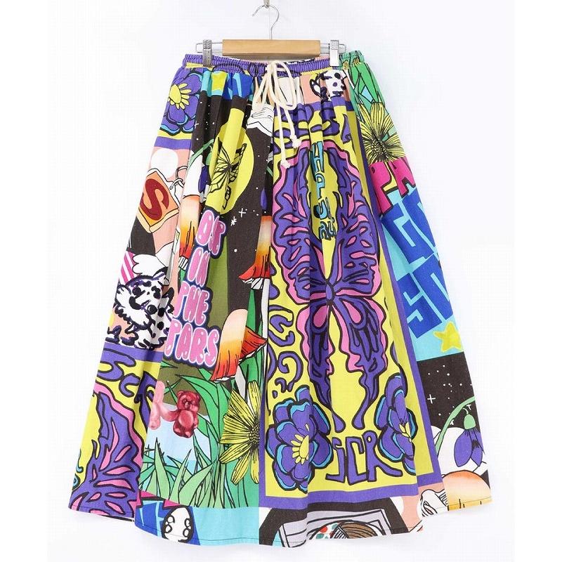 スカート 新作 ScoLar スカラー 161641 蝶々とキノコのコラージュ柄スカート ボトムス カジュアル ポップ カラフル レトロ 原宿系 個性的 ポイント | ScoLar | 08