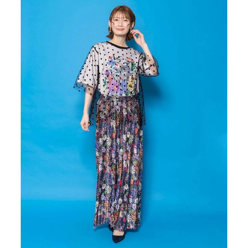 トップス 新作 ScoLar スカラー 161644 ドットチュール重ね花ネコ柄Tシャツ カジュアル ポップ カラフル レトロ 猫 原宿系 個性的 ポイント | ScoLar | 05