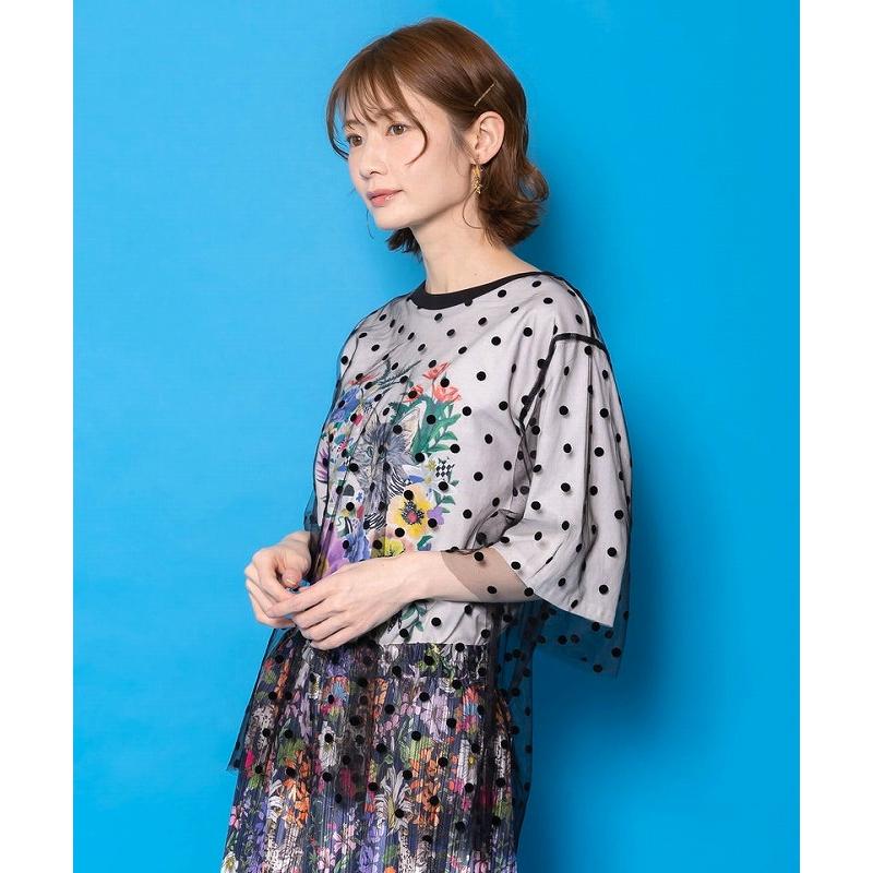 トップス 新作 ScoLar スカラー 161644 ドットチュール重ね花ネコ柄Tシャツ カジュアル ポップ カラフル レトロ 猫 原宿系 個性的 ポイント | ScoLar | 07