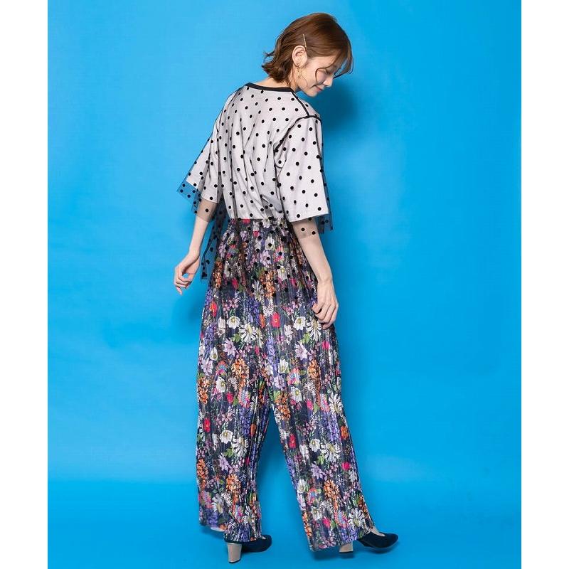 トップス 新作 ScoLar スカラー 161644 ドットチュール重ね花ネコ柄Tシャツ カジュアル ポップ カラフル レトロ 猫 原宿系 個性的 ポイント | ScoLar | 08