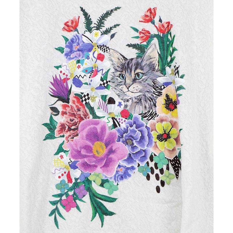 トップス 新作 ScoLar スカラー 161649 ソフトチュール×花ネコ柄 レイヤード風プルオーバー カジュアル ポップ カラフル レトロ 猫 原宿系 個性的 ポイント | ScoLar | 05