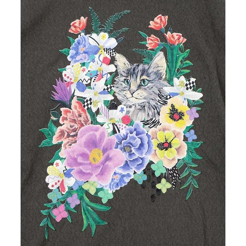 トップス 新作 ScoLar スカラー 161649 ソフトチュール×花ネコ柄 レイヤード風プルオーバー カジュアル ポップ カラフル レトロ 猫 原宿系 個性的 ポイント | ScoLar | 07