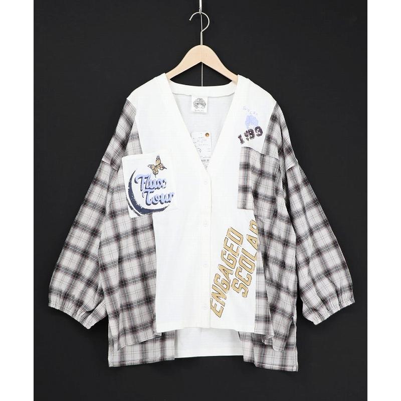 カーディガン SALE ScoLar スカラー 161671 レトロ柄チェック切替カーディガン 羽織り カジュアル レトロ 原宿系 個性的 ポイント | ScoLar | 06