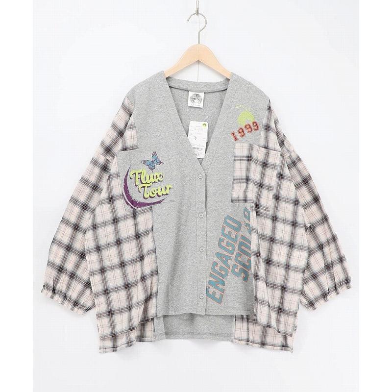 カーディガン SALE ScoLar スカラー 161671 レトロ柄チェック切替カーディガン 羽織り カジュアル レトロ 原宿系 個性的 ポイント | ScoLar | 02