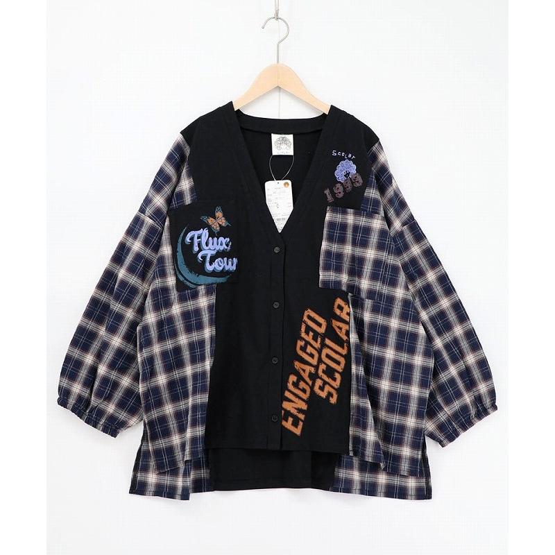 カーディガン SALE ScoLar スカラー 161671 レトロ柄チェック切替カーディガン 羽織り カジュアル レトロ 原宿系 個性的 ポイント | ScoLar | 03