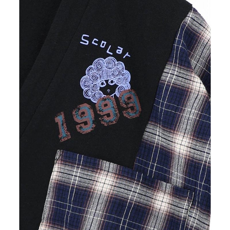 カーディガン SALE ScoLar スカラー 161671 レトロ柄チェック切替カーディガン 羽織り カジュアル レトロ 原宿系 個性的 ポイント | ScoLar | 09