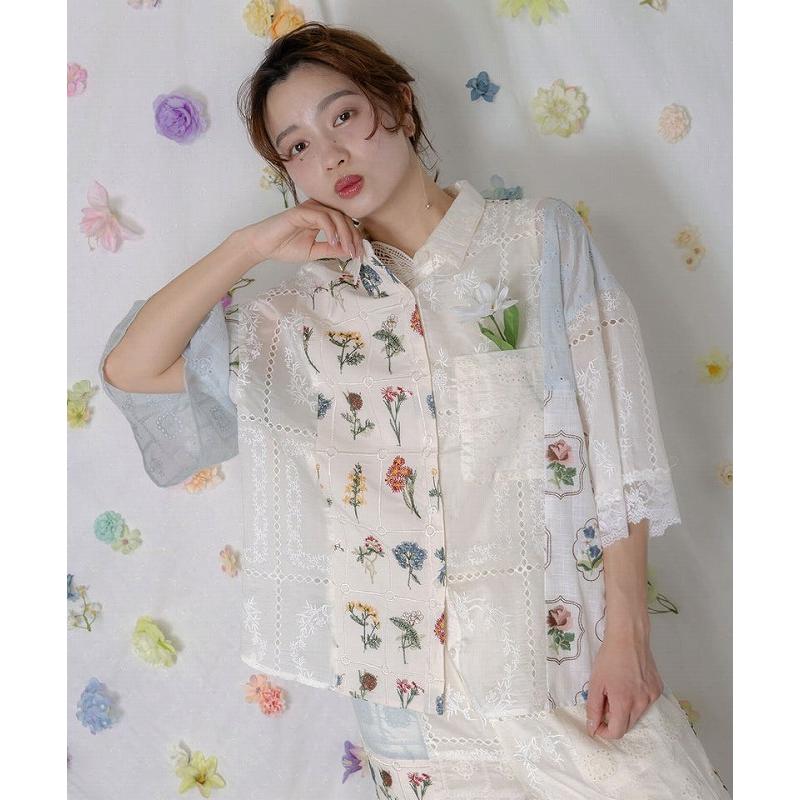 ScoLar（スカラー） シャツ 162601 花刺繍×コットンレース×シアー 異