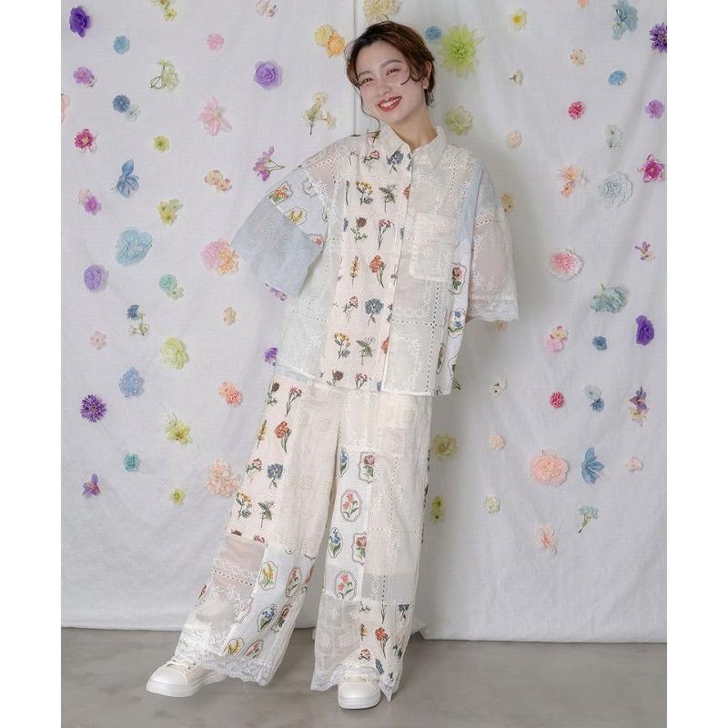 ScoLar（スカラー） シャツ 162601 花刺繍×コットンレース×シアー 異