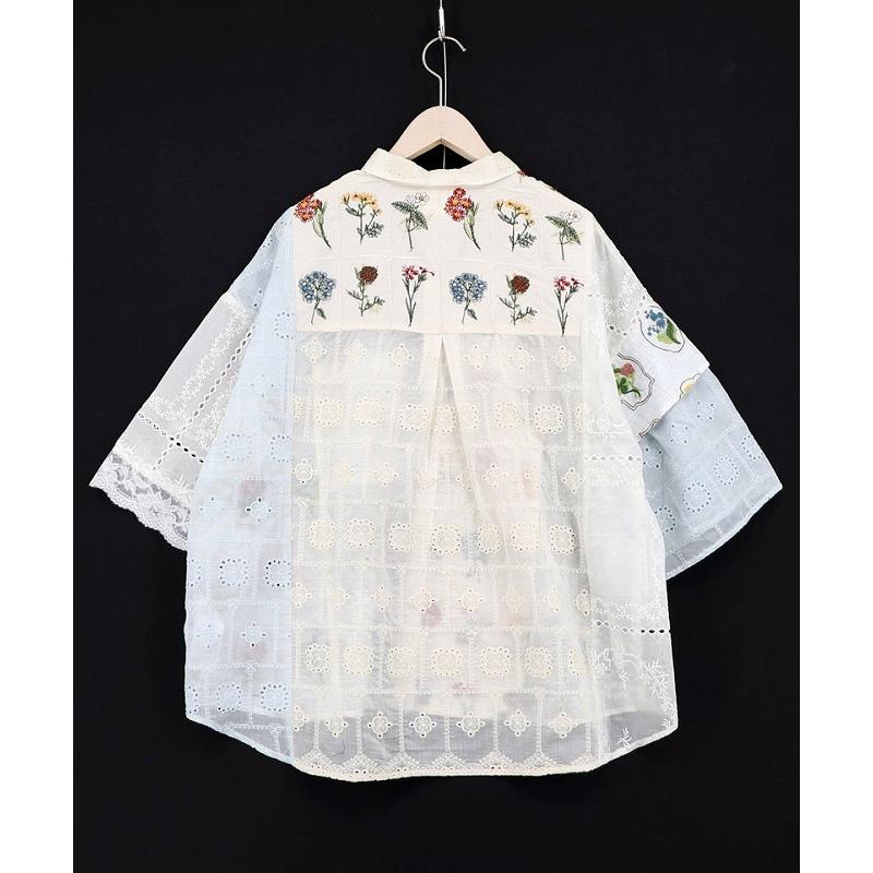 ScoLar（スカラー） シャツ 162601 花刺繍×コットンレース×シアー 異