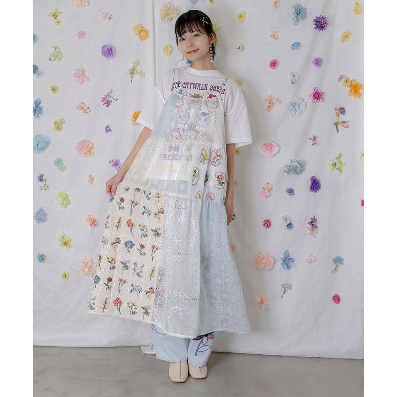新品　イズスカラー　iS ScoLar 星座と花柄チュール 異素材切替ワンピース ScoLar（スカラー） ワンピース 162603 花刺繍×コットンレース×シアー