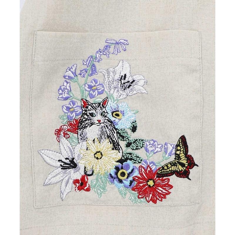 ジャケット ScoLar スカラー 162607 花ネコ刺繍入り半袖ジャケット アウター 羽織り カジュアル レトロ ガーリー 猫 原宿系 個性的 ポイントの画像