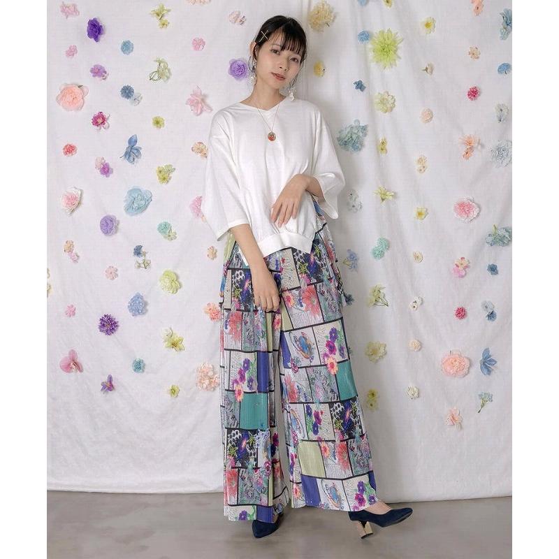 パンツ SALE ScoLar スカラー 162610 アートコラージュ柄プリーツパンツ ボトムス カジュアル レトロ 原宿系 個性的 ポイント | ScoLar | 03