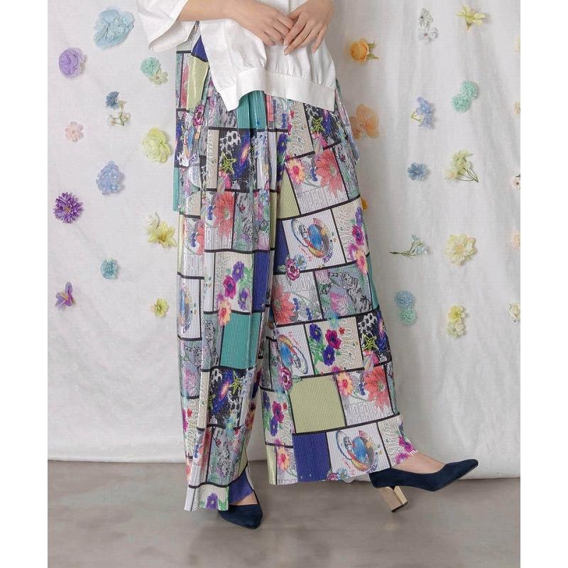 パンツ SALE ScoLar スカラー 162610 アートコラージュ柄プリーツパンツ ボトムス カジュアル レトロ 原宿系 個性的 ポイント | ScoLar | 04