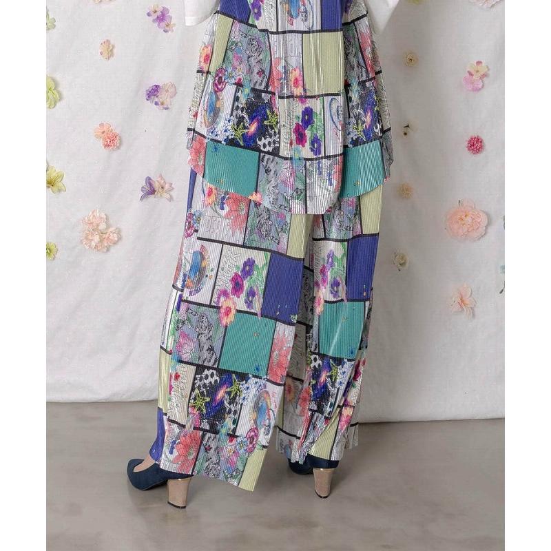 パンツ SALE ScoLar スカラー 162610 アートコラージュ柄プリーツパンツ ボトムス カジュアル レトロ 原宿系 個性的 ポイント | ScoLar | 05