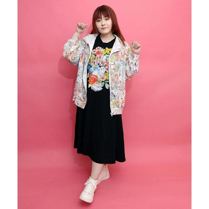 パーカー SALE ScoLar スカラー 162613 トマトにゃんこ×花柄 接触冷感パーカー 羽織り カジュアル レトロ ガーリー 猫 原宿系 個性的 ポイント | ScoLar | 03