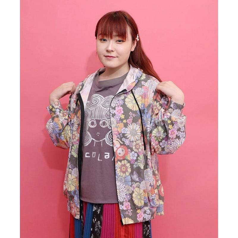 パーカー SALE ScoLar スカラー 162613 トマトにゃんこ×花柄 接触冷感パーカー 羽織り カジュアル レトロ ガーリー 猫 原宿系 個性的 ポイント | ScoLar | 02