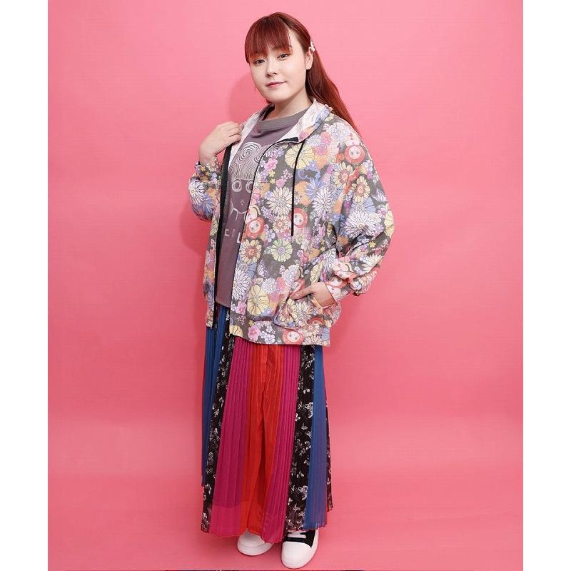 パーカー SALE ScoLar スカラー 162613 トマトにゃんこ×花柄 接触冷感パーカー 羽織り カジュアル レトロ ガーリー 猫 原宿系 個性的 ポイント | ScoLar | 05