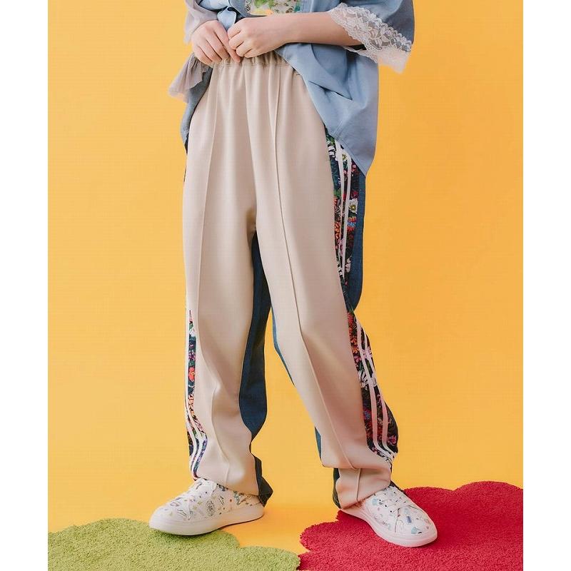 パンツ 新作 ScoLar スカラー 162646 サイドライン入り ジャージ×デニムパンツ ボトムス カジュアル レトロ ガーリー 原宿系 個性的 ポイントの画像