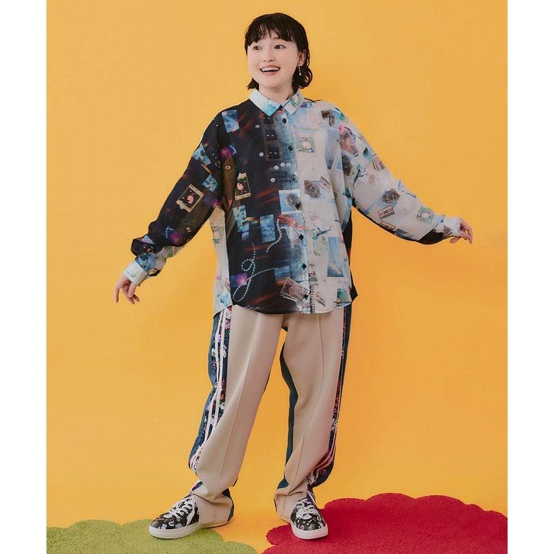 シャツ SALE ScoLar スカラー 162649 ポラロイド柄or花ネコストライプ柄 ガーゼシャツ トップス カジュアル レトロ ガーリー 原宿系 個性的 ポイント | ScoLar | 03
