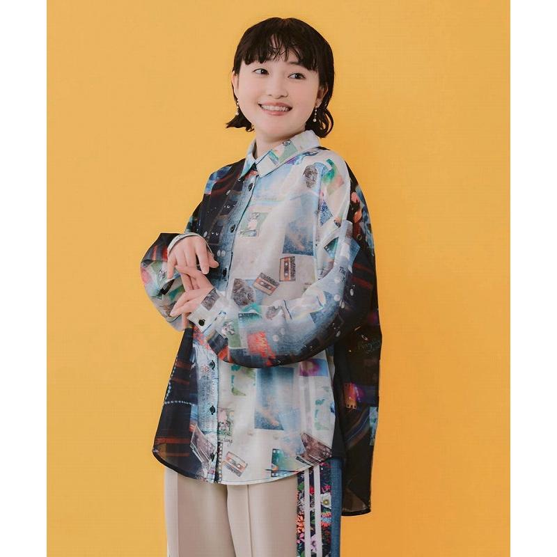 シャツ SALE ScoLar スカラー 162649 ポラロイド柄or花ネコストライプ柄 ガーゼシャツ トップス カジュアル レトロ ガーリー 原宿系 個性的 ポイント | ScoLar | 04