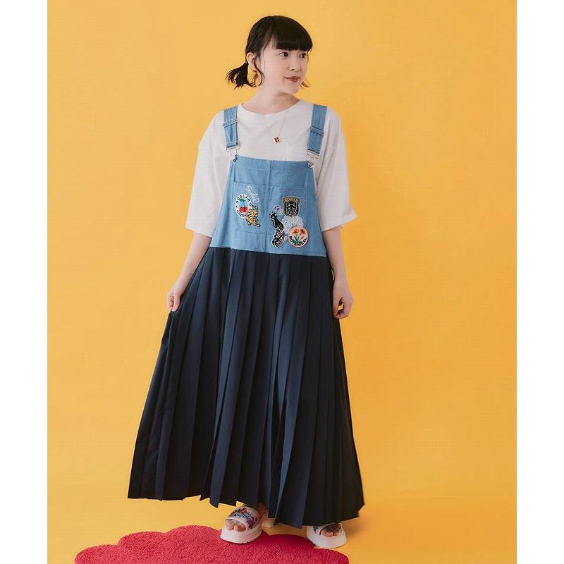 スカート SALE ScoLar スカラー 162653 アメリカン風刺繍 デニム×プリーツジャンスカ ボトムス カジュアル レトロ ガーリー 原宿系 個性的 ポイント | ScoLar | 02