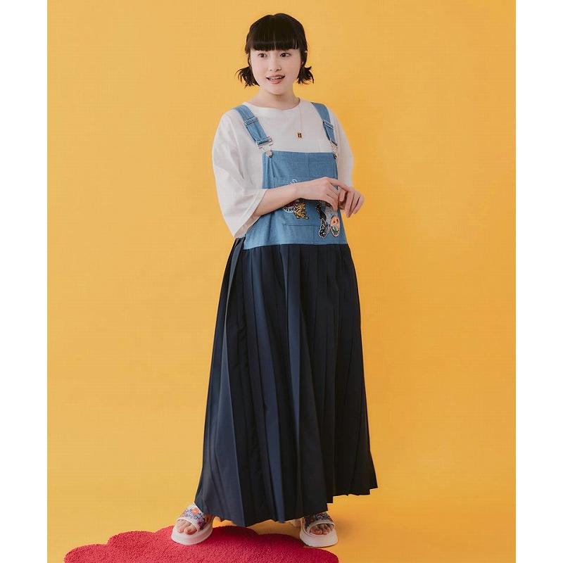 スカート SALE ScoLar スカラー 162653 アメリカン風刺繍 デニム×プリーツジャンスカ ボトムス カジュアル レトロ ガーリー 原宿系 個性的 ポイント | ScoLar | 03