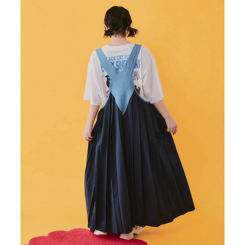 スカート SALE ScoLar スカラー 162653 アメリカン風刺繍 デニム×プリーツジャンスカ ボトムス カジュアル レトロ ガーリー 原宿系 個性的 ポイント | ScoLar | 04