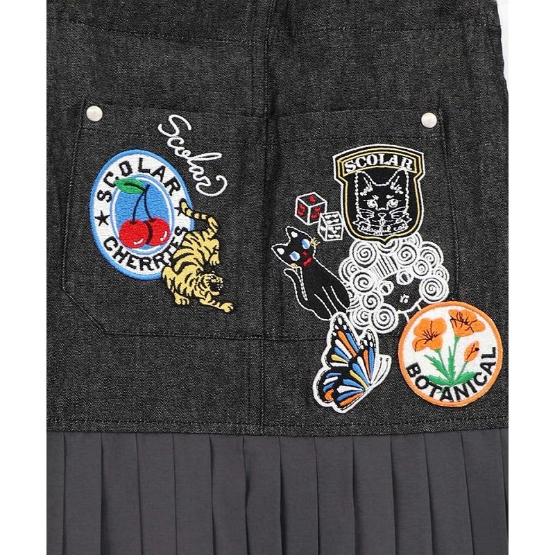 スカート SALE ScoLar スカラー 162653 アメリカン風刺繍 デニム×プリーツジャンスカ ボトムス カジュアル レトロ ガーリー 原宿系 個性的 ポイント | ScoLar | 07