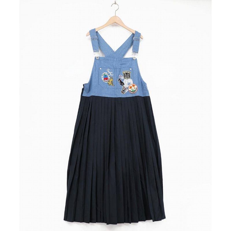 スカート SALE ScoLar スカラー 162653 アメリカン風刺繍 デニム×プリーツジャンスカ ボトムス カジュアル レトロ ガーリー 原宿系 個性的 ポイント | ScoLar | 08