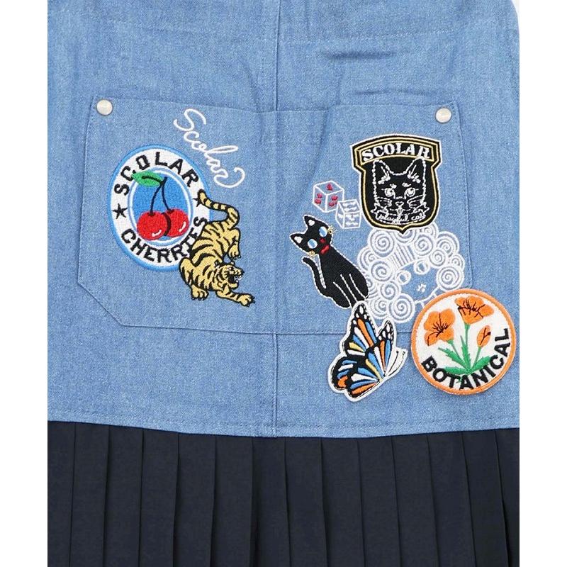 スカート SALE ScoLar スカラー 162653 アメリカン風刺繍 デニム×プリーツジャンスカ ボトムス カジュアル レトロ ガーリー 原宿系 個性的 ポイント | ScoLar | 09