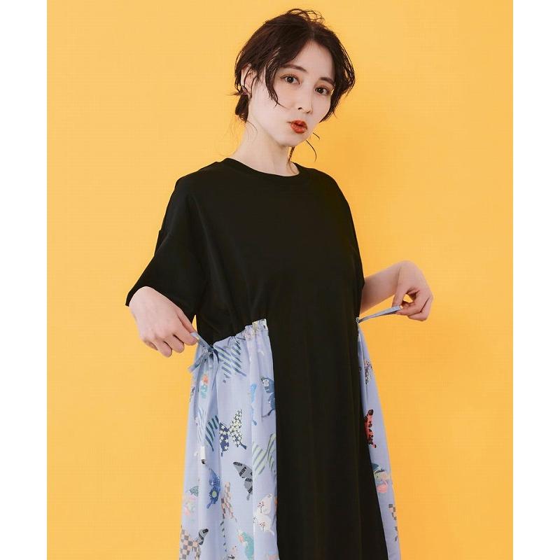 ScoLar（スカラー） ワンピース 162661 天竺×蝶柄布帛ワンピース