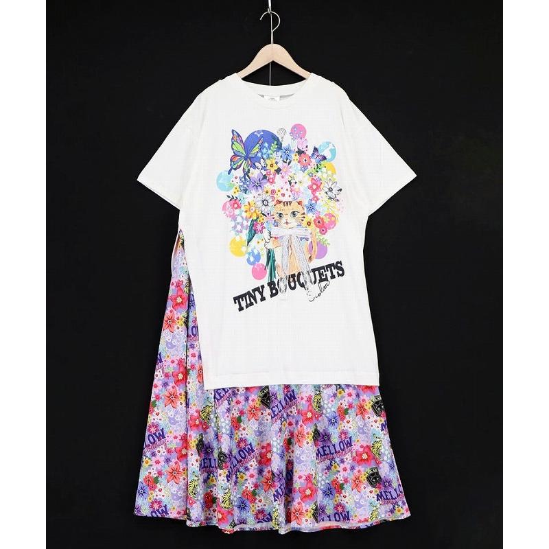ScoLar（スカラー） ワンピース 162670 レースリボン×花ネコプリント