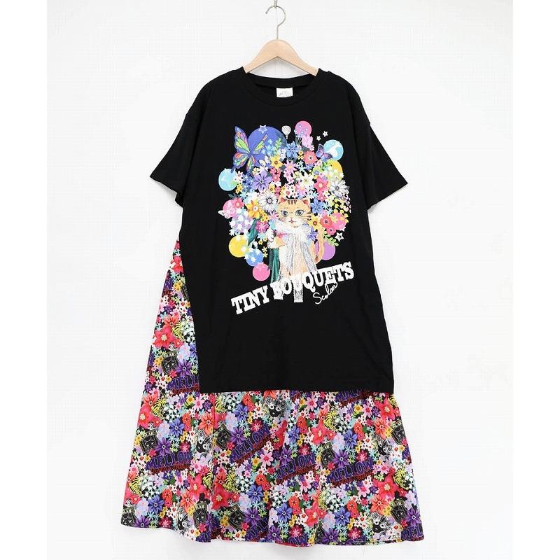 ScoLar（スカラー） ワンピース 162670 レースリボン×花ネコプリント