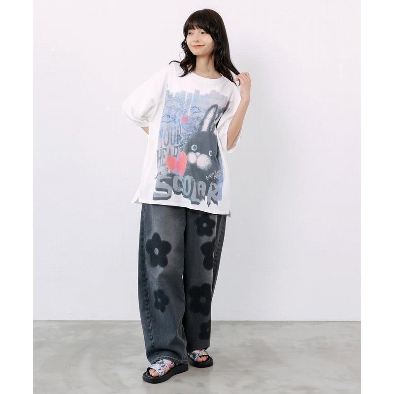 ScoLar（スカラー） パンツ ScoLar 162682 フラワー柄 ブリーチ加工