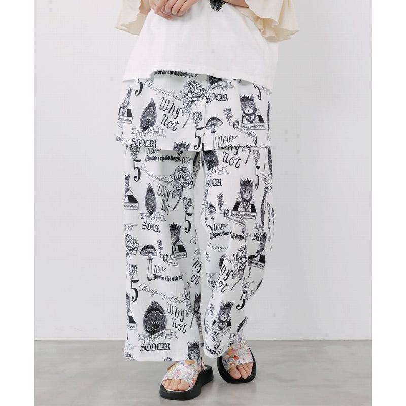 スカラーScoLar 162685：アンティーク柄3way巻きスカート付きパンツ ScoLar（スカラー） パンツ 162685 アンティーク柄 3way巻きスカート