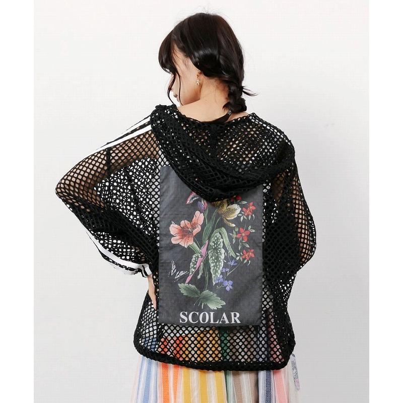 パーカー SALE ScoLar スカラー 162687 熱帯花柄アップリケ付き ライン入りメッシュパーカー 羽織り カジュアル ストリート 原宿系 個性的 ポイント | ScoLar